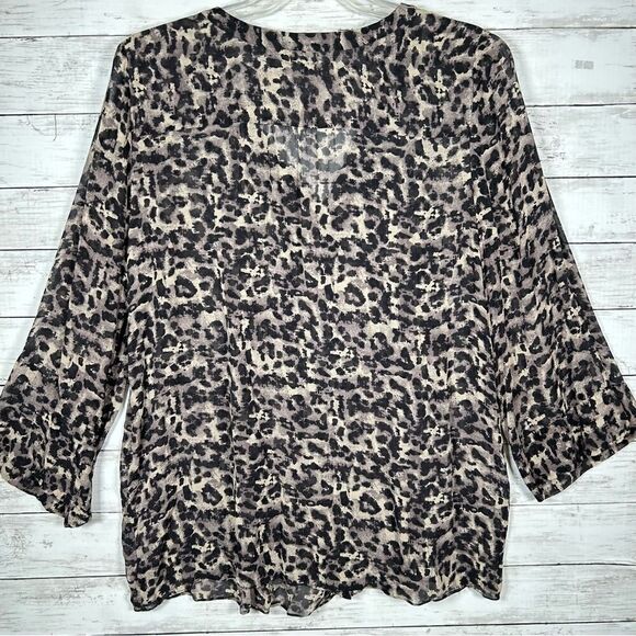 Kenneth Cole New York Silk Semi Sheer Pleated Front Camouflage Tunic XL - Picture 2 of 8